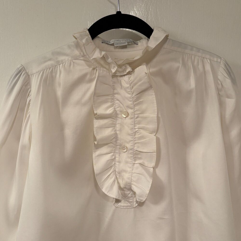 Stella McCartney Silky Cotton Mother of Pearl Ruffled Bouse Shirt Cream 40 US 8 - Picture 2 of 12